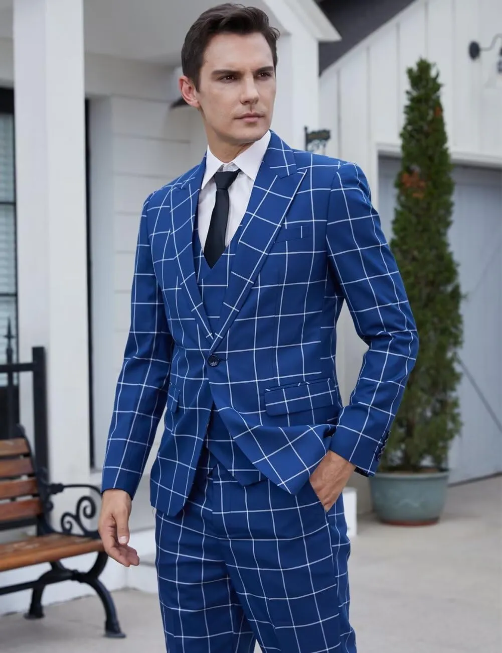 Plaid Suit for Men/Boy Slim Fit 3 Piece Checked Suits Formal Wedding Prom Dress Suits
