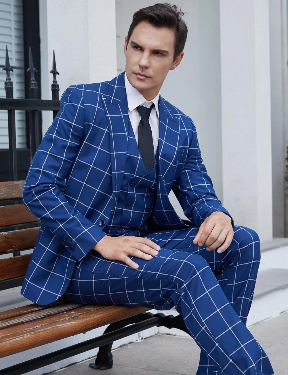 Plaid Suit for Men/Boy Slim Fit 3 Piece Checked Suits Formal Wedding Prom Dress Suits