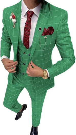 Plaid Suit for Men/Boy Slim Fit 3 Piece Checked Suits Formal Wedding Prom Dress Suits