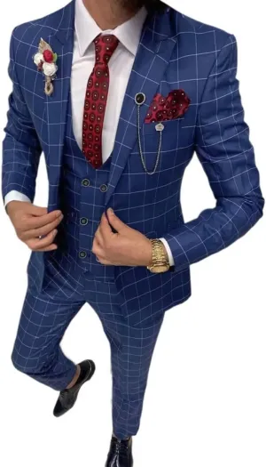 Plaid Suit for Men/Boy Slim Fit 3 Piece Checked Suits Formal Wedding Prom Dress Suits