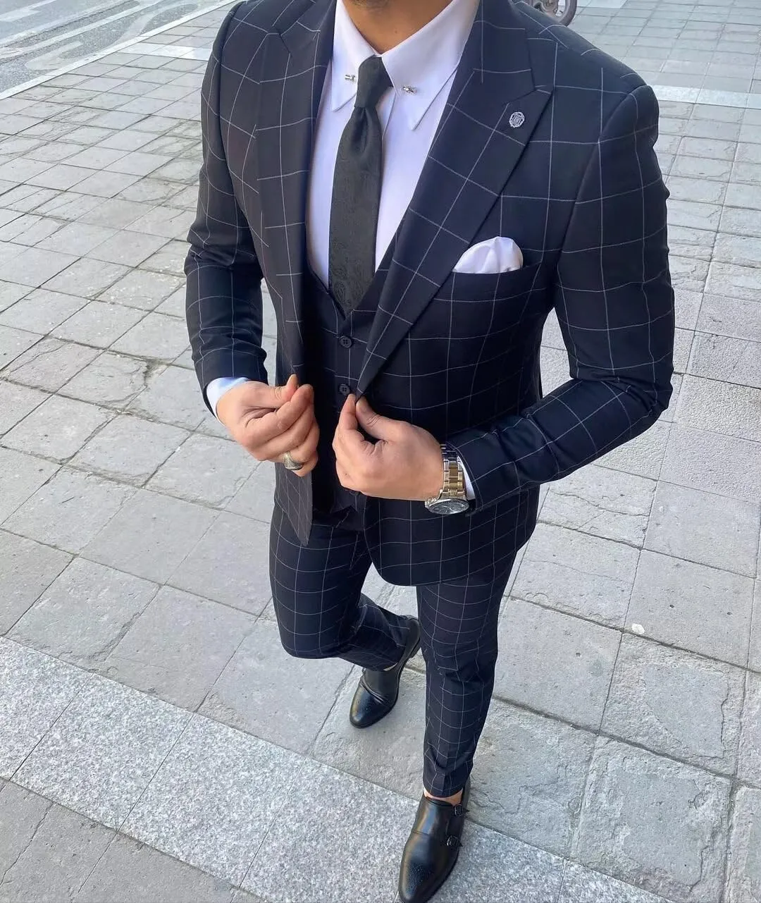 Plaid Suit for Men/Boy Slim Fit 3 Piece Checked Suits Formal Wedding Prom Dress Suits