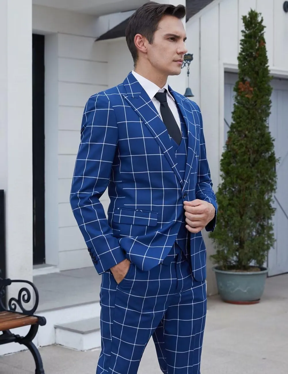Plaid Suit for Men/Boy Slim Fit 3 Piece Checked Suits Formal Wedding Prom Dress Suits