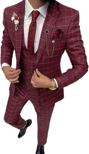 Plaid Suit for Men/Boy Slim Fit 3 Piece Checked Suits Formal Wedding Prom Dress Suits