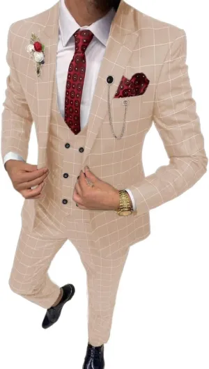 Plaid Suit for Men/Boy Slim Fit 3 Piece Checked Suits Formal Wedding Prom Dress Suits