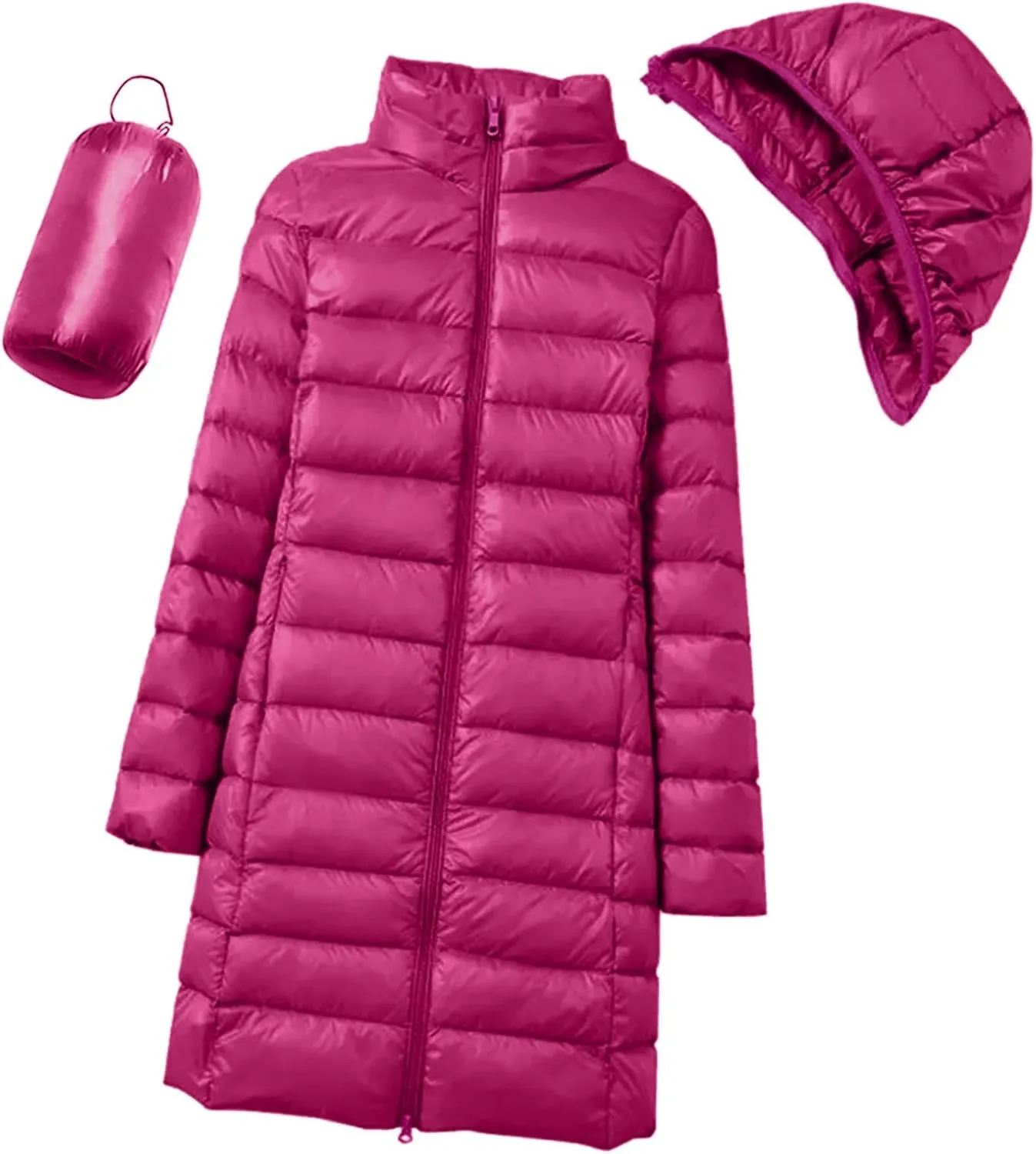 Plus Size Women Packable Down Quilted Jacket Lightweight Puffer Coat Long Warm Solid Waterproof Windproof Jackets with Hood