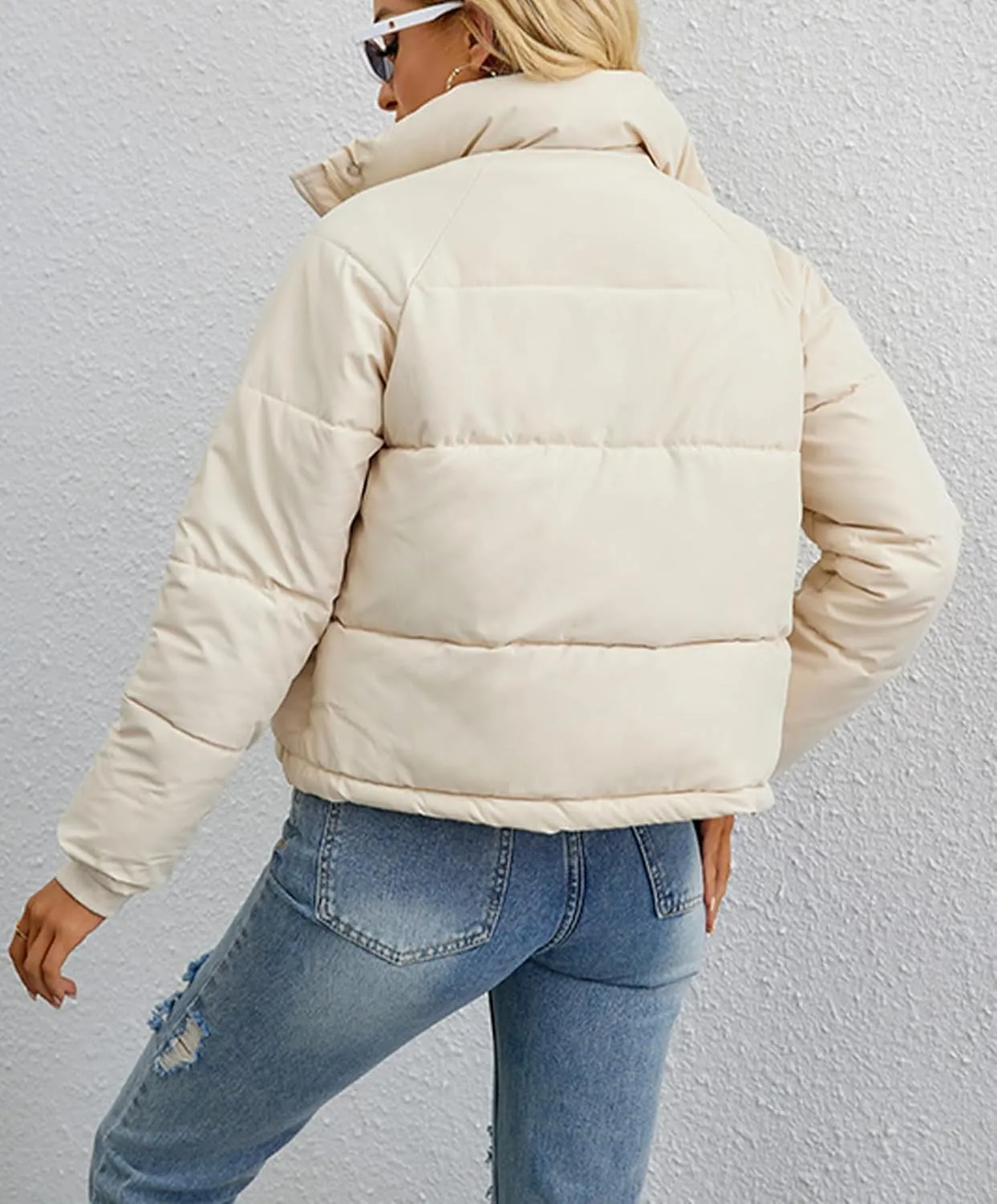 Puffer Jackets for Women Cropped Winter Down Coats Casual Winter Warm Outerwear with Side Zipper Pockets