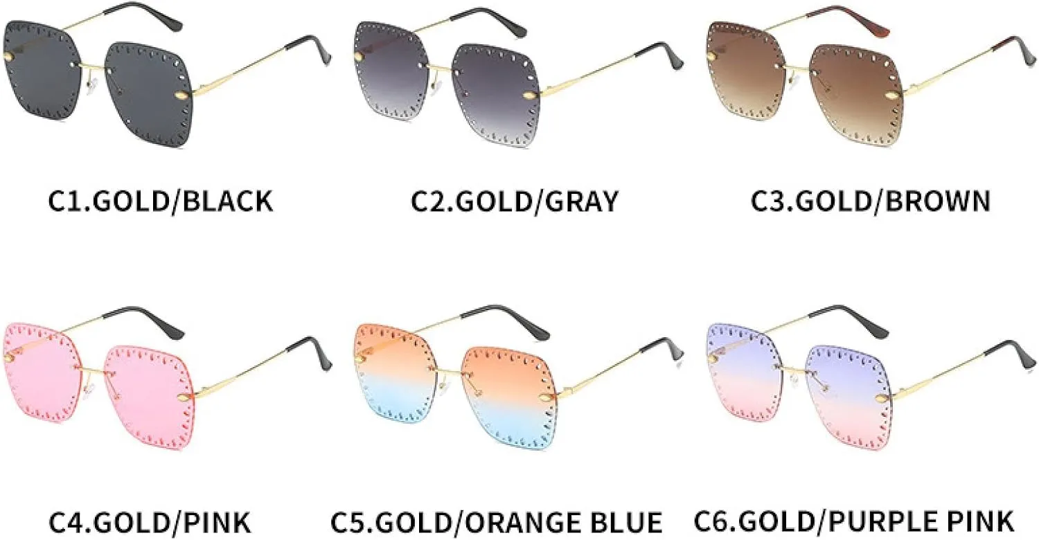 Rimless Sunglasses Women Men Fashion Vintage Luxury Glasses Street Photography Uv400