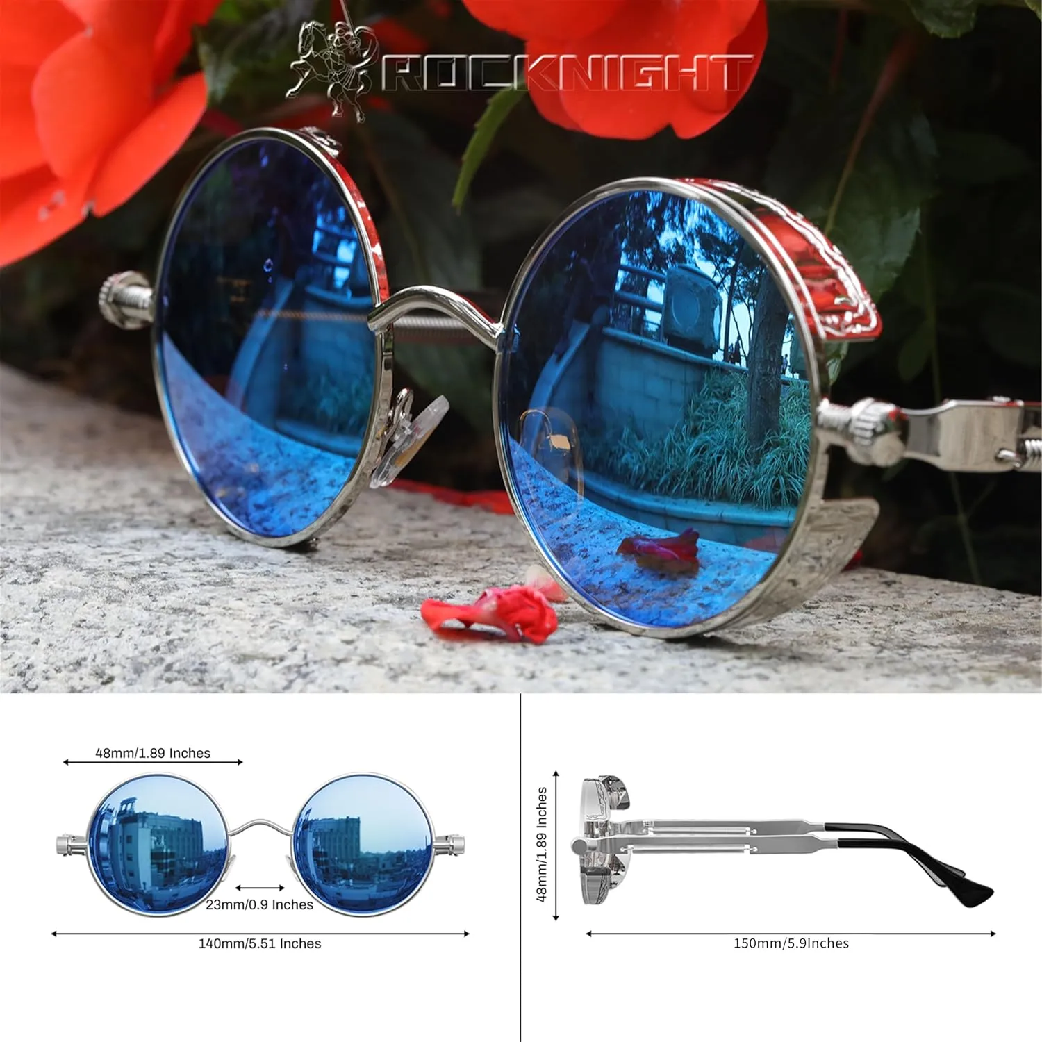 ROCKNIGHT Gothic Steampunk Round Polarized UV400 Protection Sunglasses Unisex Street Outdoor 48mm