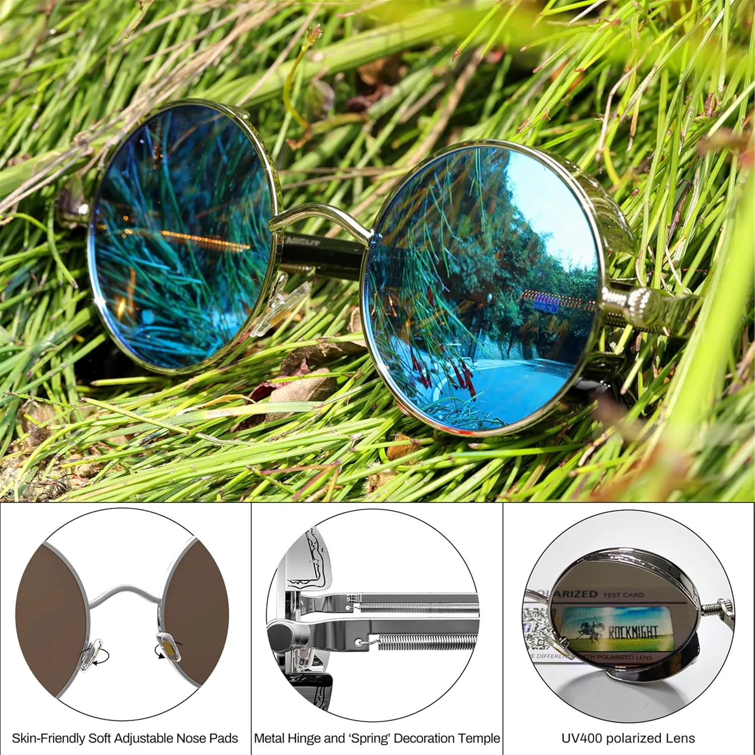 ROCKNIGHT Gothic Steampunk Round Polarized UV400 Protection Sunglasses Unisex Street Outdoor 48mm