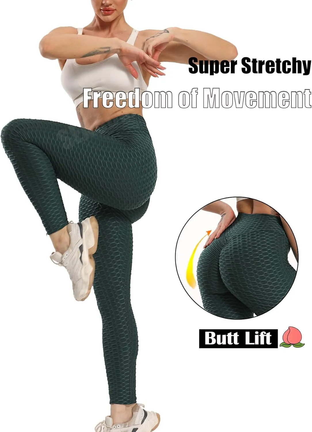 SEASUM Women High Waisted Workout Yoga Pants Butt Lifting Scrunch Booty Leggings Tummy Control Anti Cellulite Textured Tights