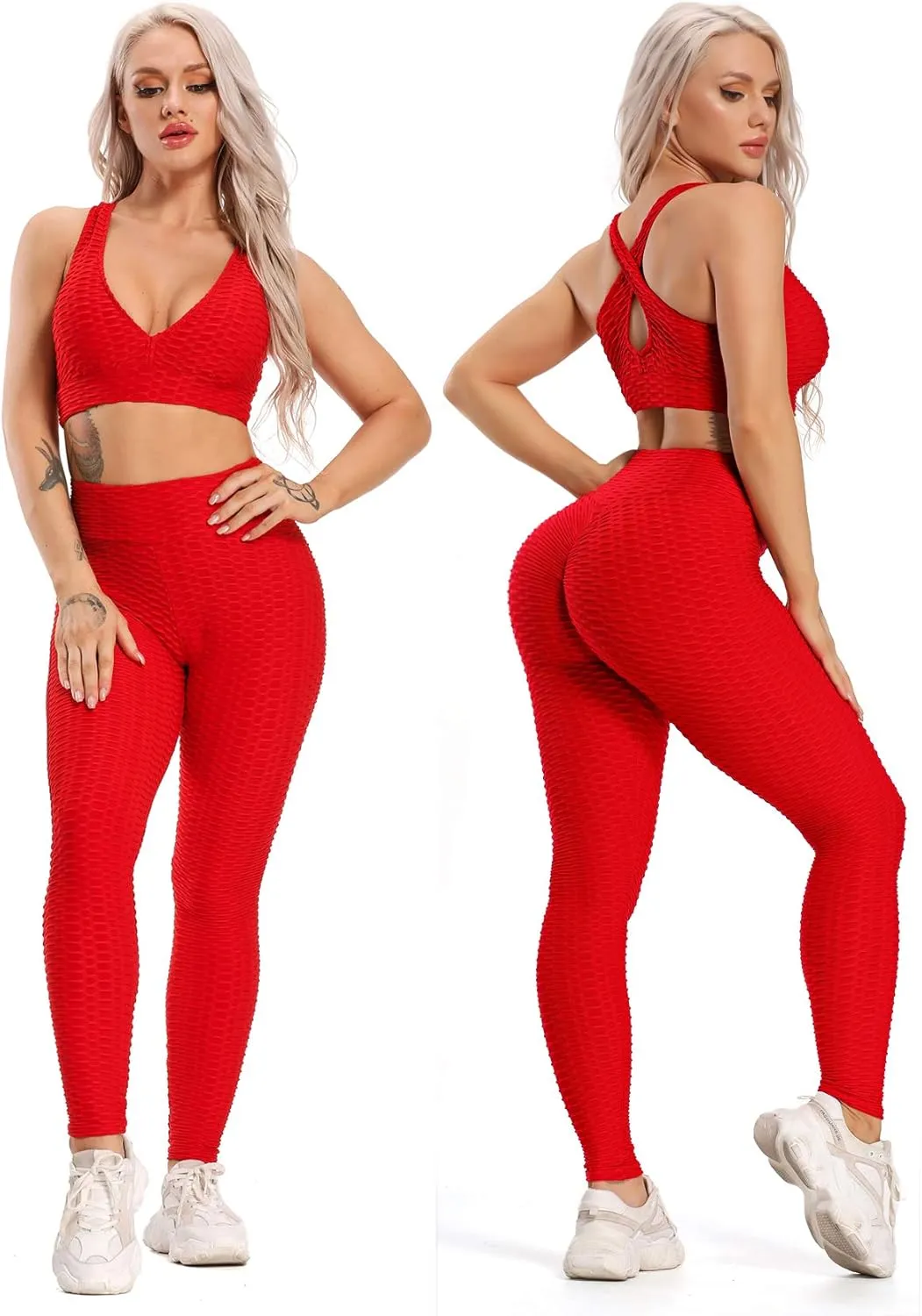 SEASUM Women High Waisted Workout Yoga Pants Butt Lifting Scrunch Booty Leggings Tummy Control Anti Cellulite Textured Tights