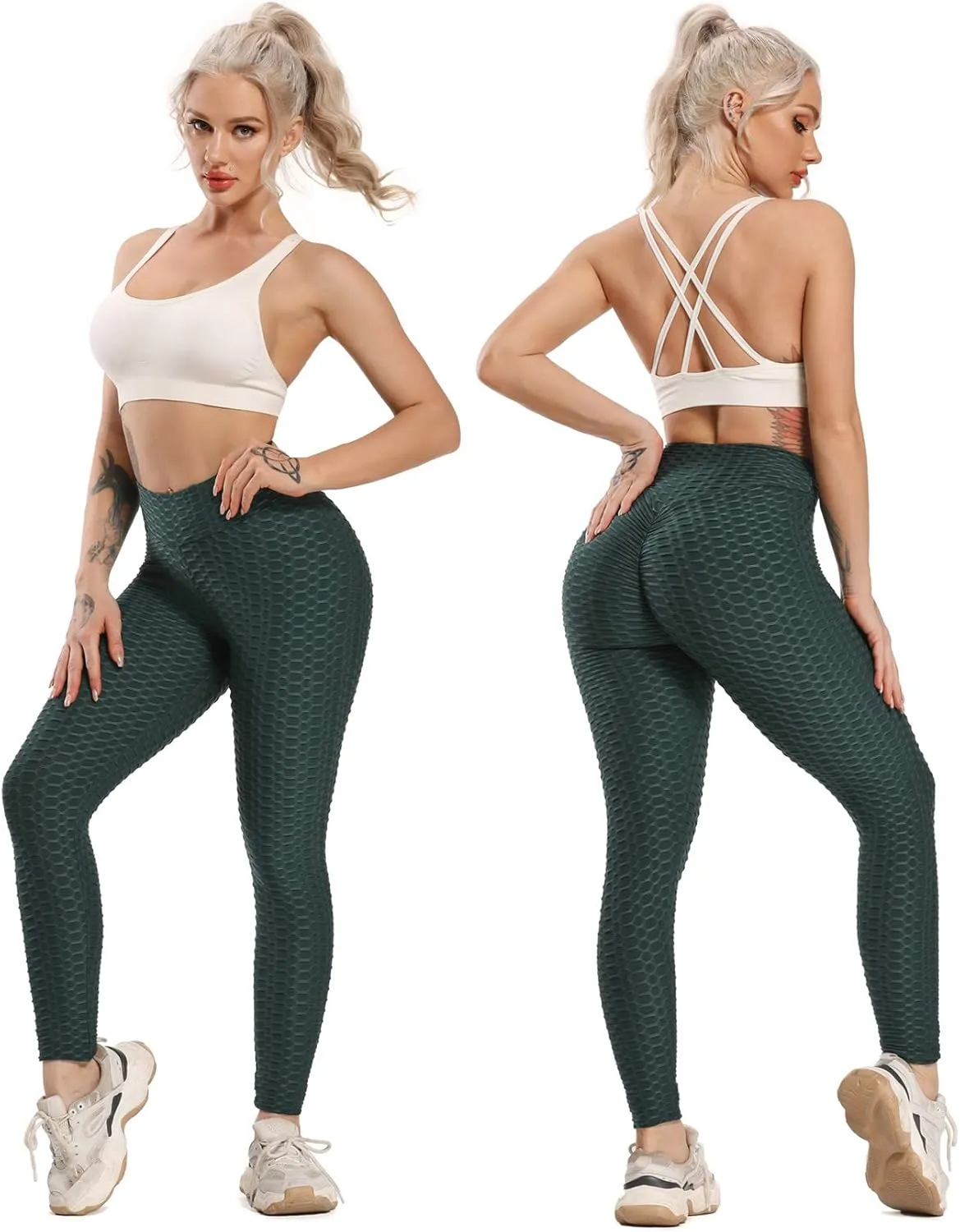 SEASUM Women High Waisted Workout Yoga Pants Butt Lifting Scrunch Booty Leggings Tummy Control Anti Cellulite Textured Tights