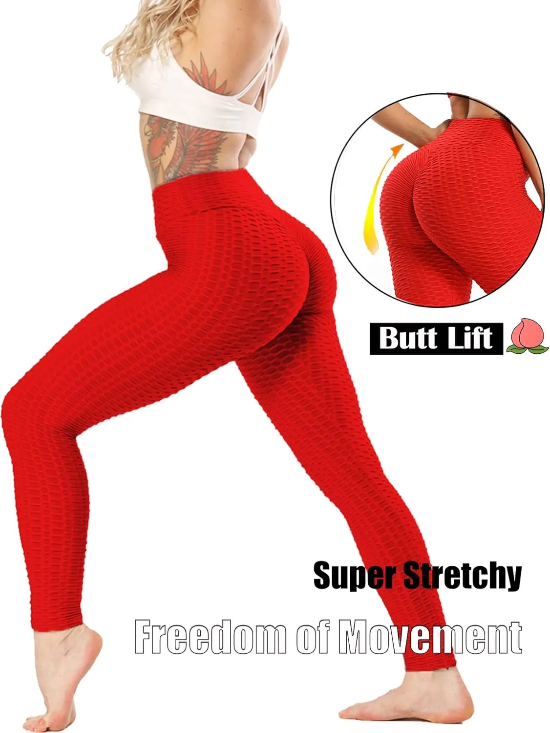 SEASUM Women High Waisted Workout Yoga Pants Butt Lifting Scrunch Booty Leggings Tummy Control Anti Cellulite Textured Tights