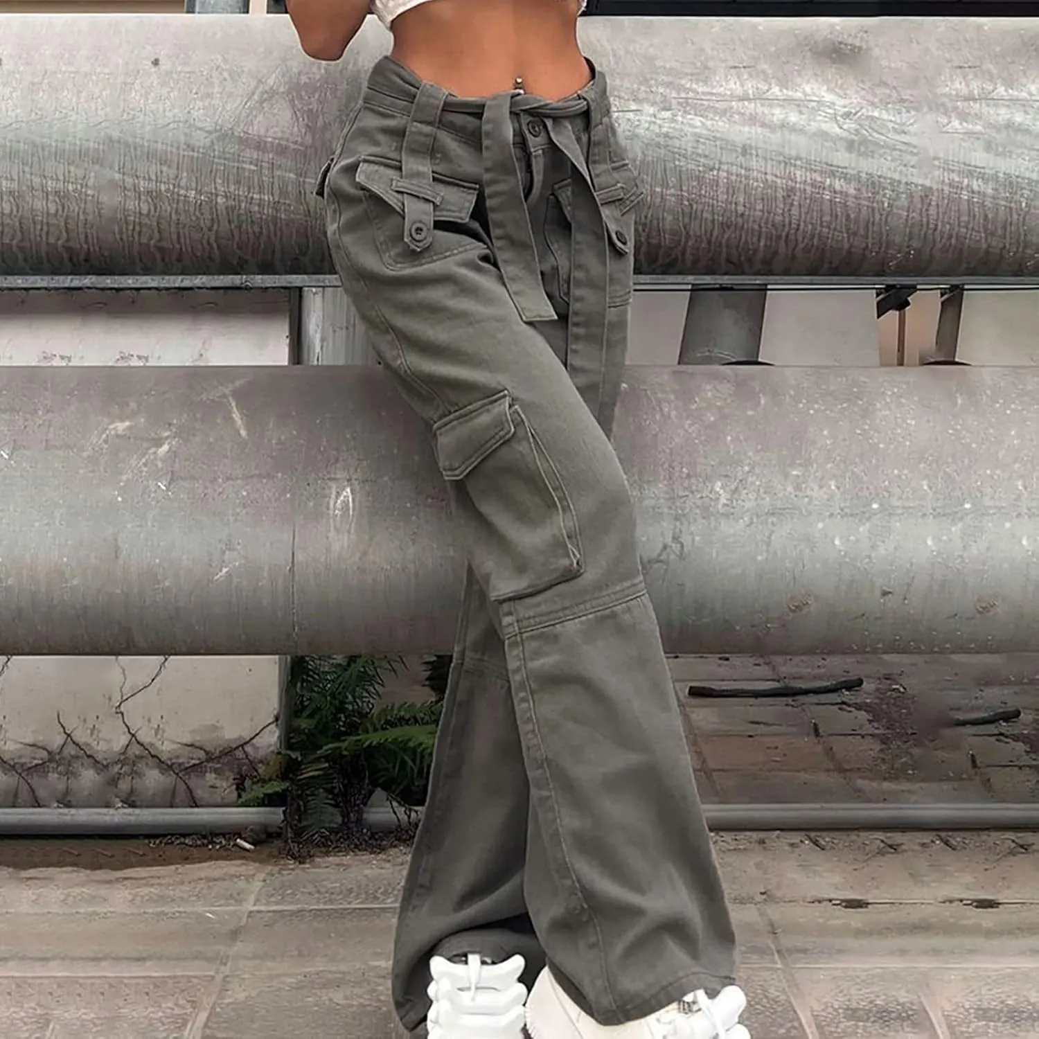 SMIDOW High Waist Stretch Cargo Pants for Women Relax Fit Straight Leg Pants Casual Combat Military Trousers Streetwear