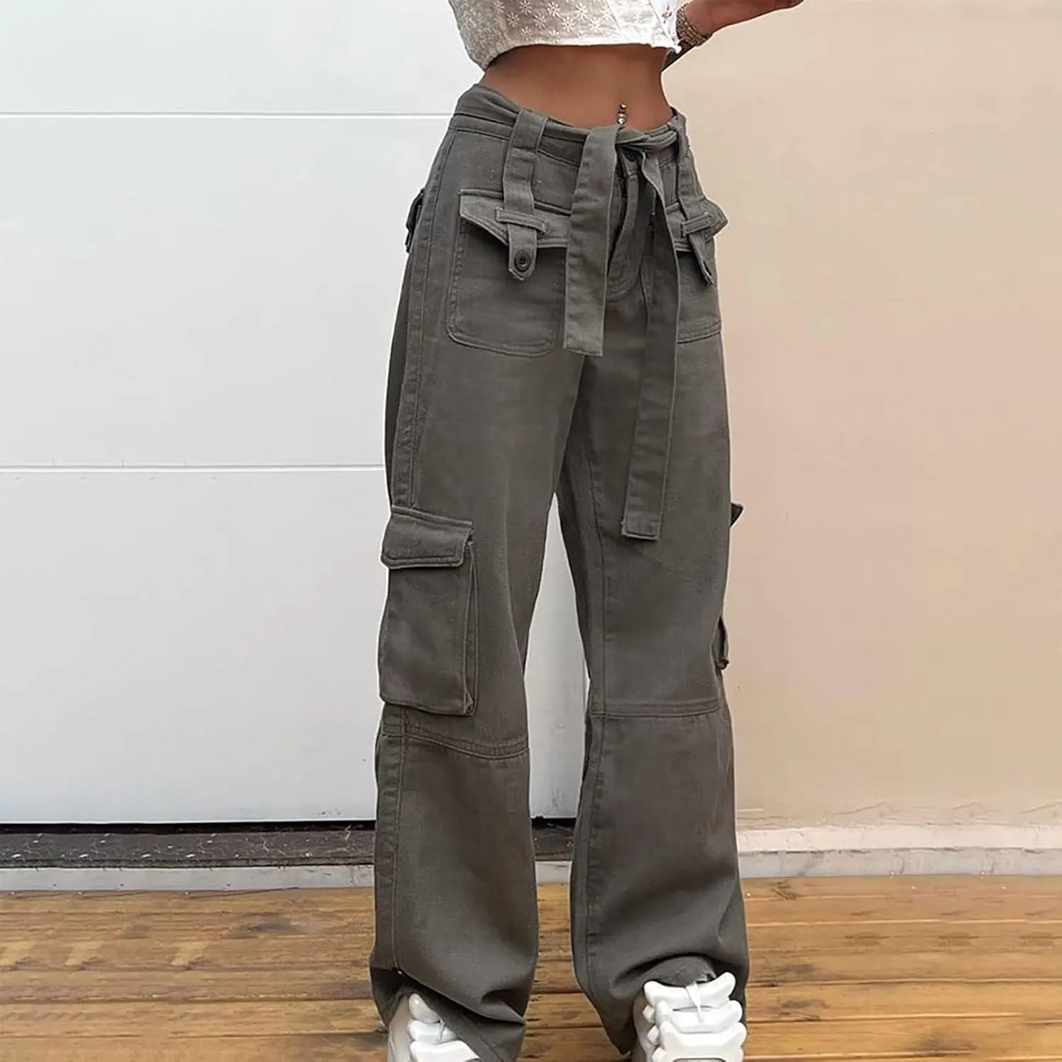 SMIDOW High Waist Stretch Cargo Pants for Women Relax Fit Straight Leg Pants Casual Combat Military Trousers Streetwear