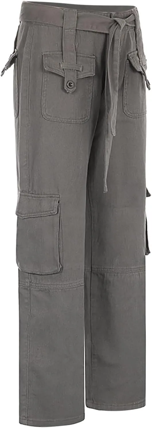 SMIDOW High Waist Stretch Cargo Pants for Women Relax Fit Straight Leg Pants Casual Combat Military Trousers Streetwear