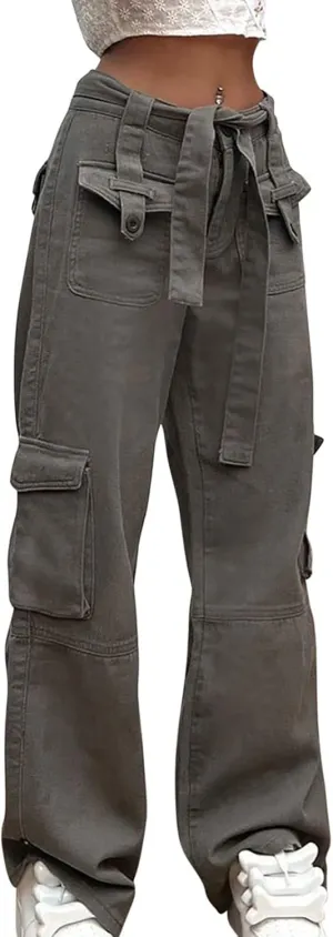 SMIDOW High Waist Stretch Cargo Pants for Women Relax Fit Straight Leg Pants Casual Combat Military Trousers Streetwear