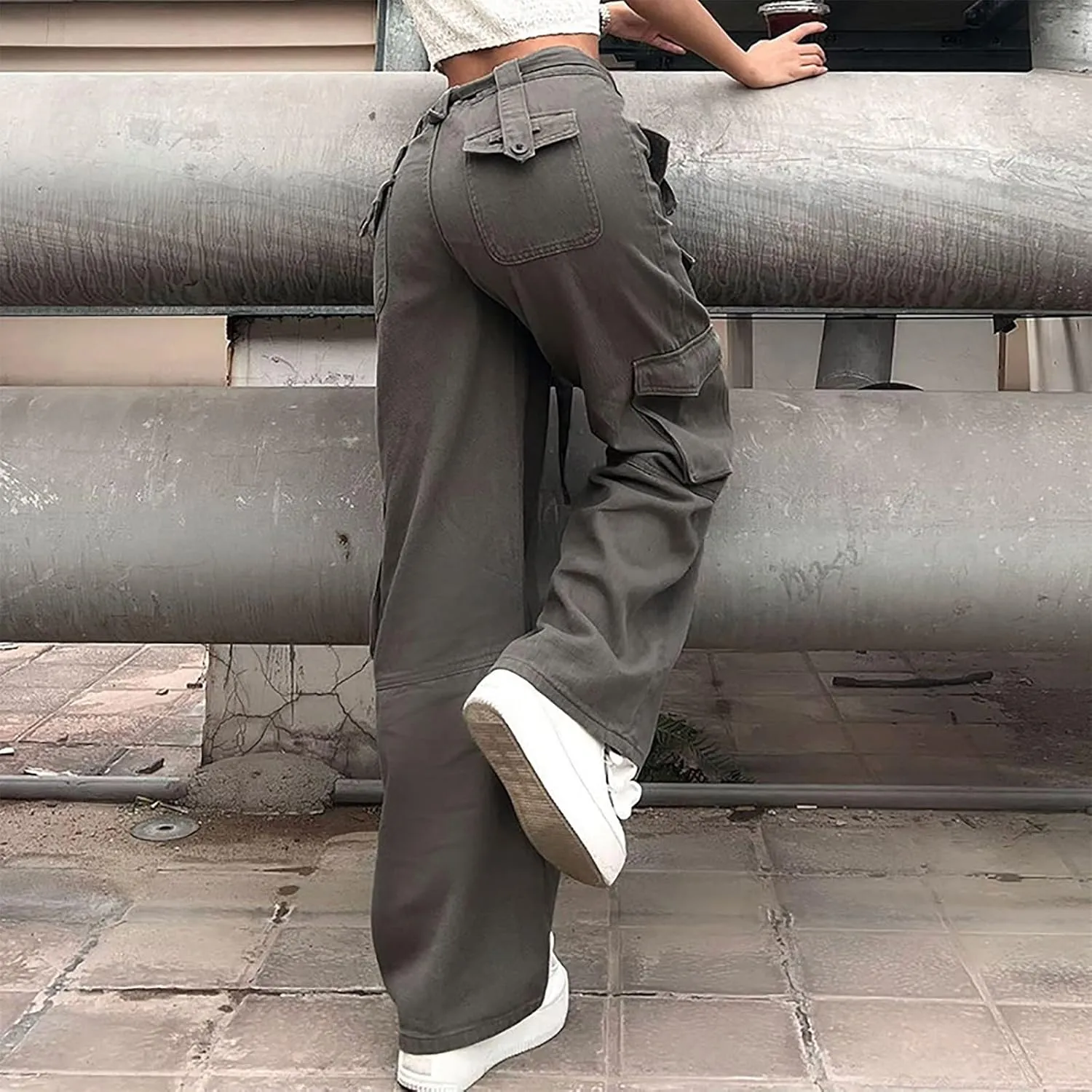 SMIDOW High Waist Stretch Cargo Pants for Women Relax Fit Straight Leg Pants Casual Combat Military Trousers Streetwear