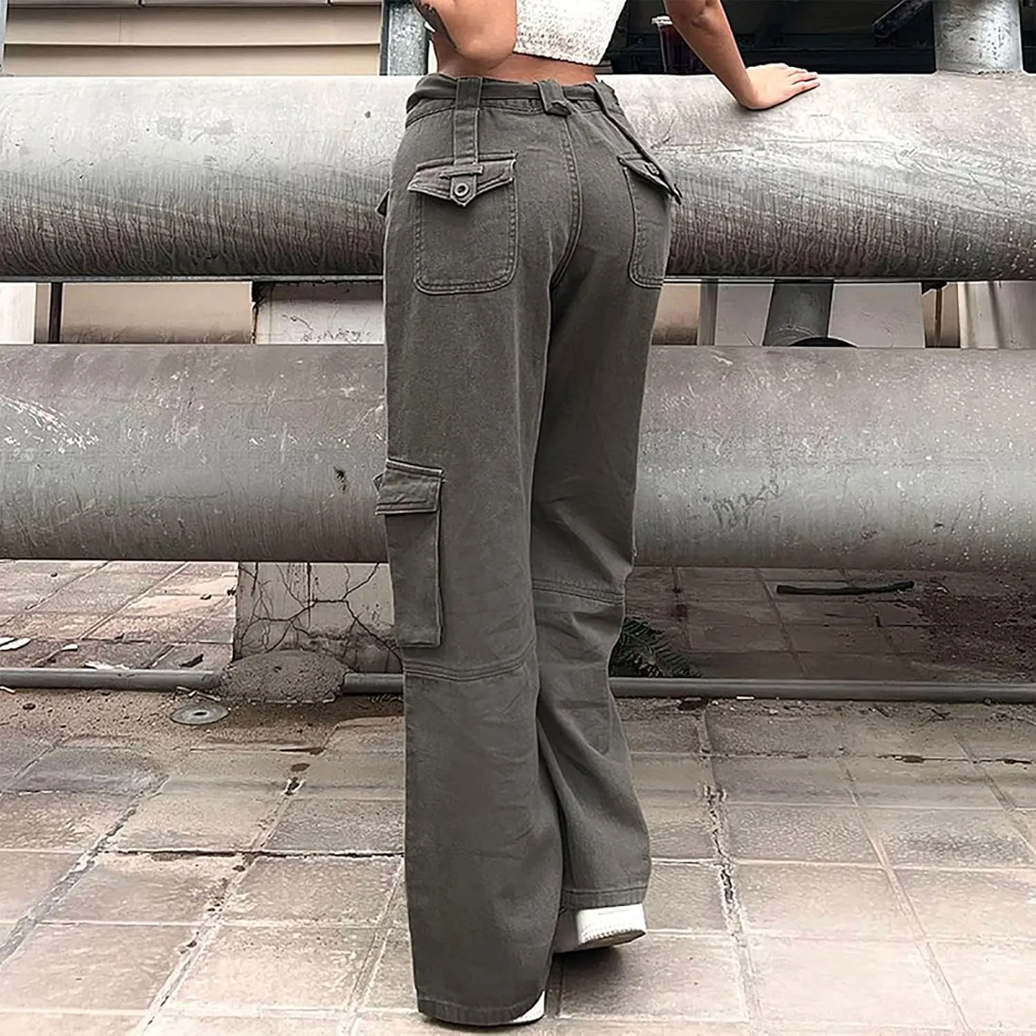 SMIDOW High Waist Stretch Cargo Pants for Women Relax Fit Straight Leg Pants Casual Combat Military Trousers Streetwear