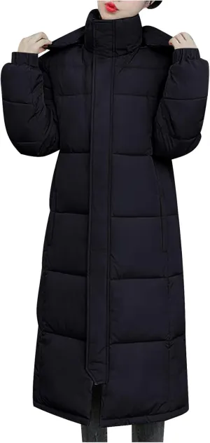 SMIDOW Womens Long Padded Puffer Coat Trendy 2023 Ladies Hooded Quilted Jackets Full Zip Up Parka Outwear With Pockets