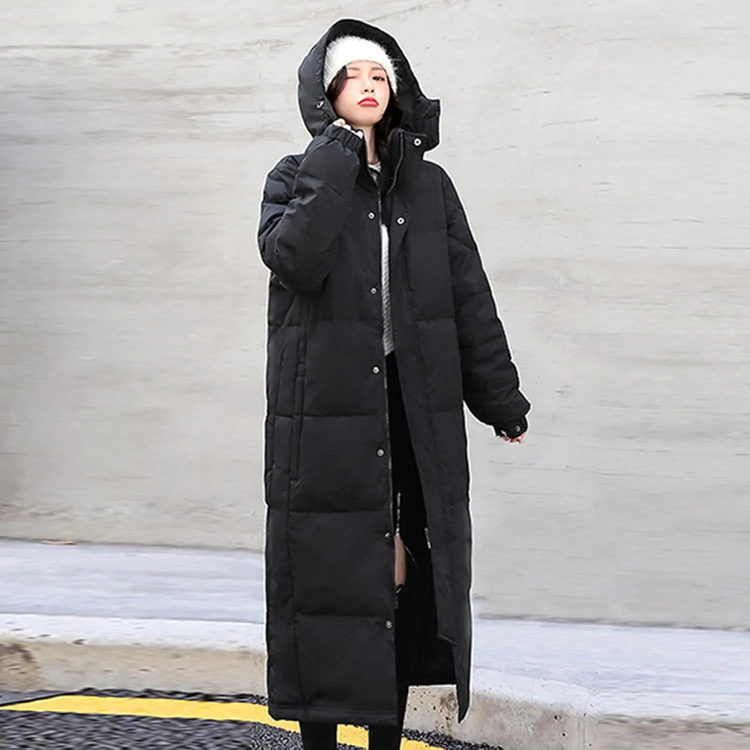 SMIDOW Womens Long Padded Puffer Coat Trendy 2023 Ladies Hooded Quilted Jackets Full Zip Up Parka Outwear With Pockets