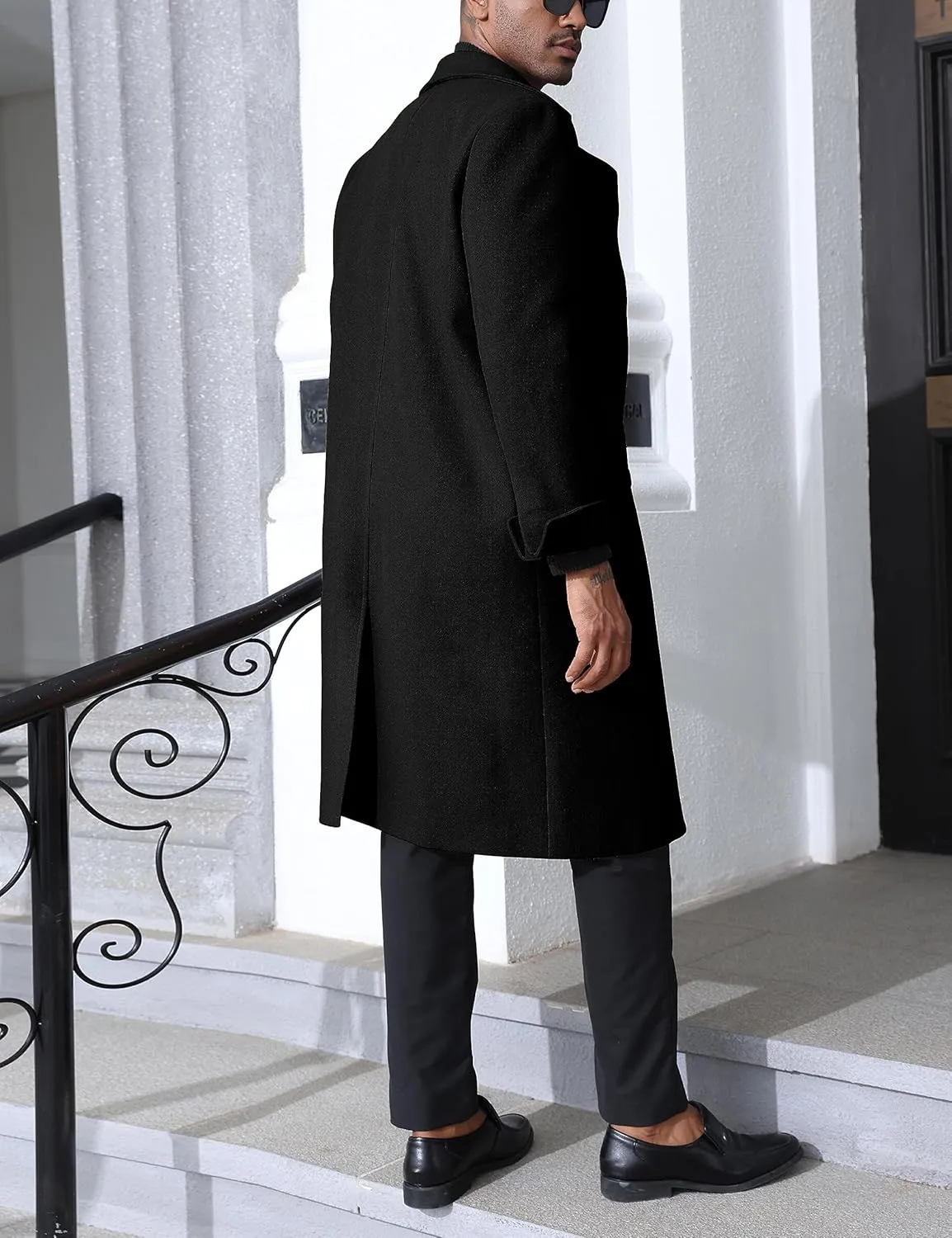 Springrain Men's Pea Coat Double Breasted Overcoat Lapel Coat Classic Long Trench Coat