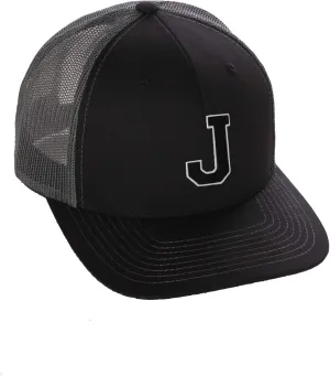 Structured Trucker Mesh Hat Custom Colors Letter J Initial Baseball Mid Profile