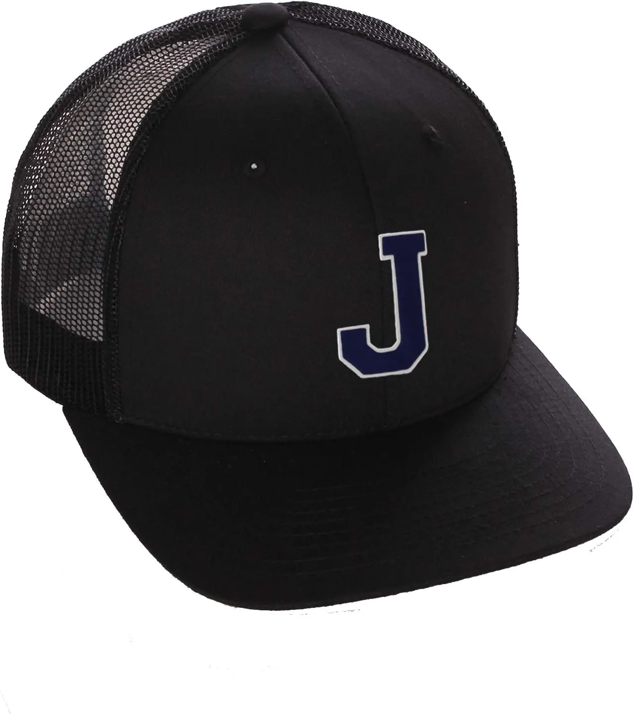 Structured Trucker Mesh Hat Custom Colors Letter J Initial Baseball Mid Profile