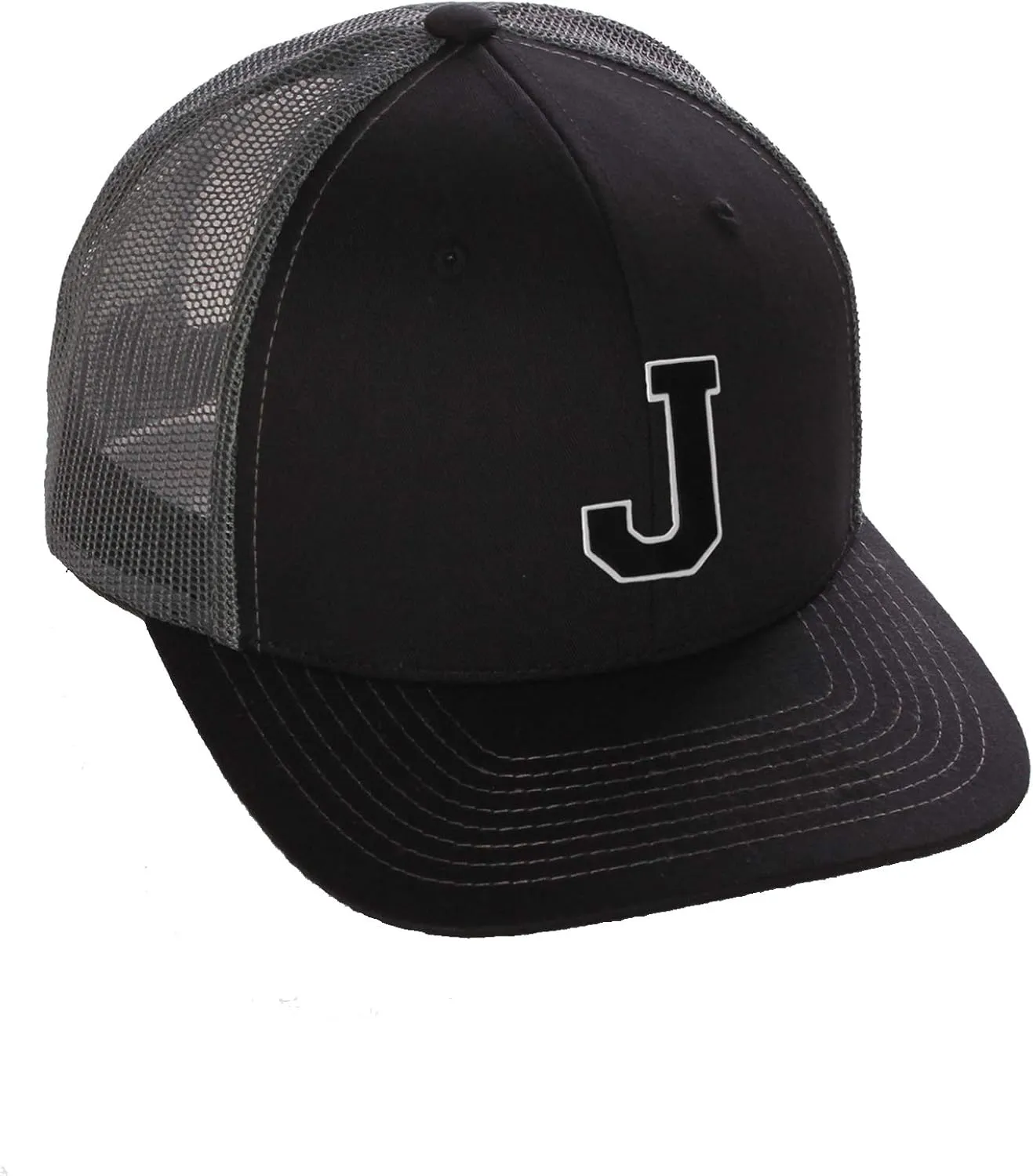 Structured Trucker Mesh Hat Custom Colors Letter J Initial Baseball Mid Profile