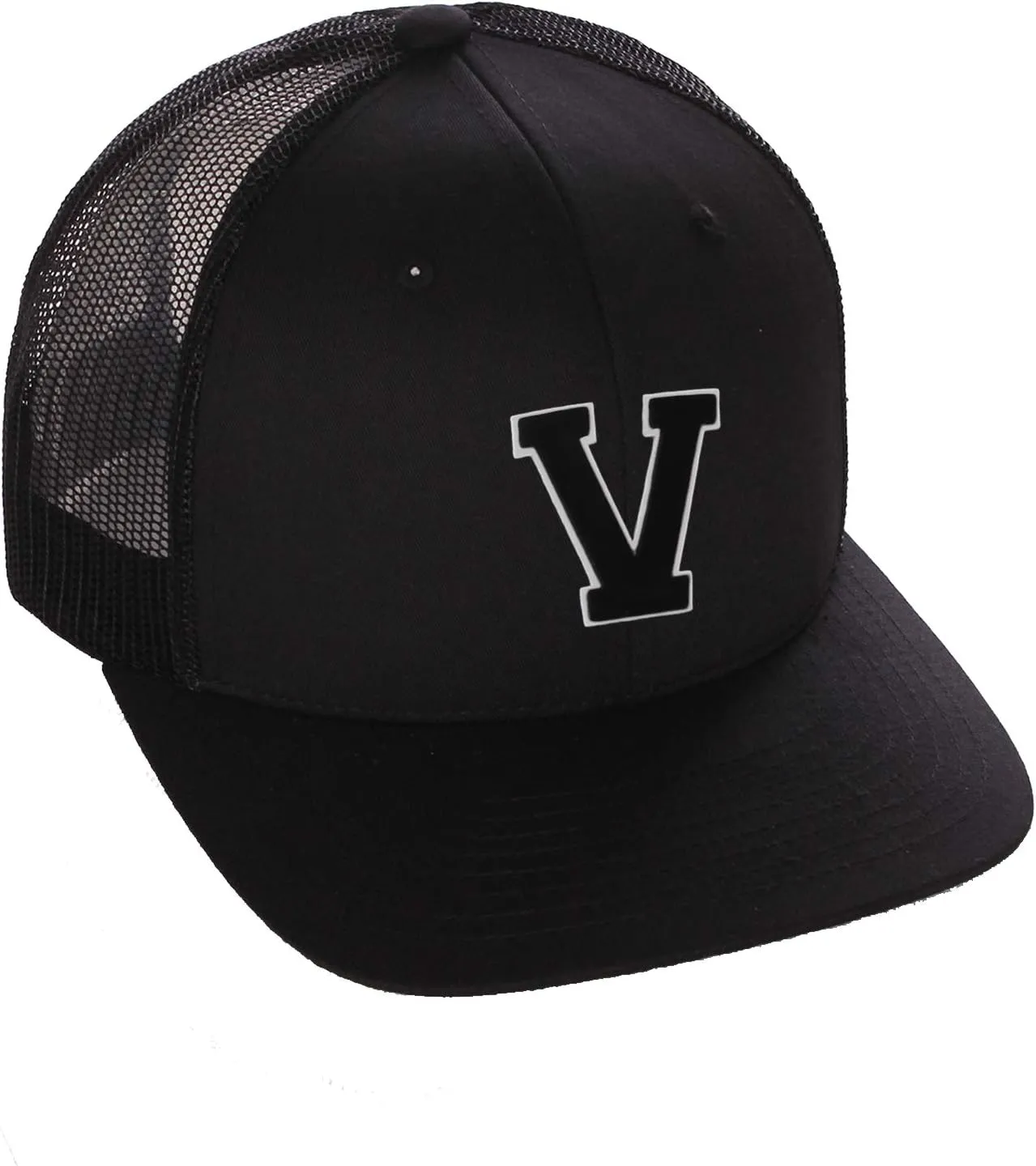 Structured Trucker Mesh Hat Custom Colors Letter V Initial Baseball Mid Profile