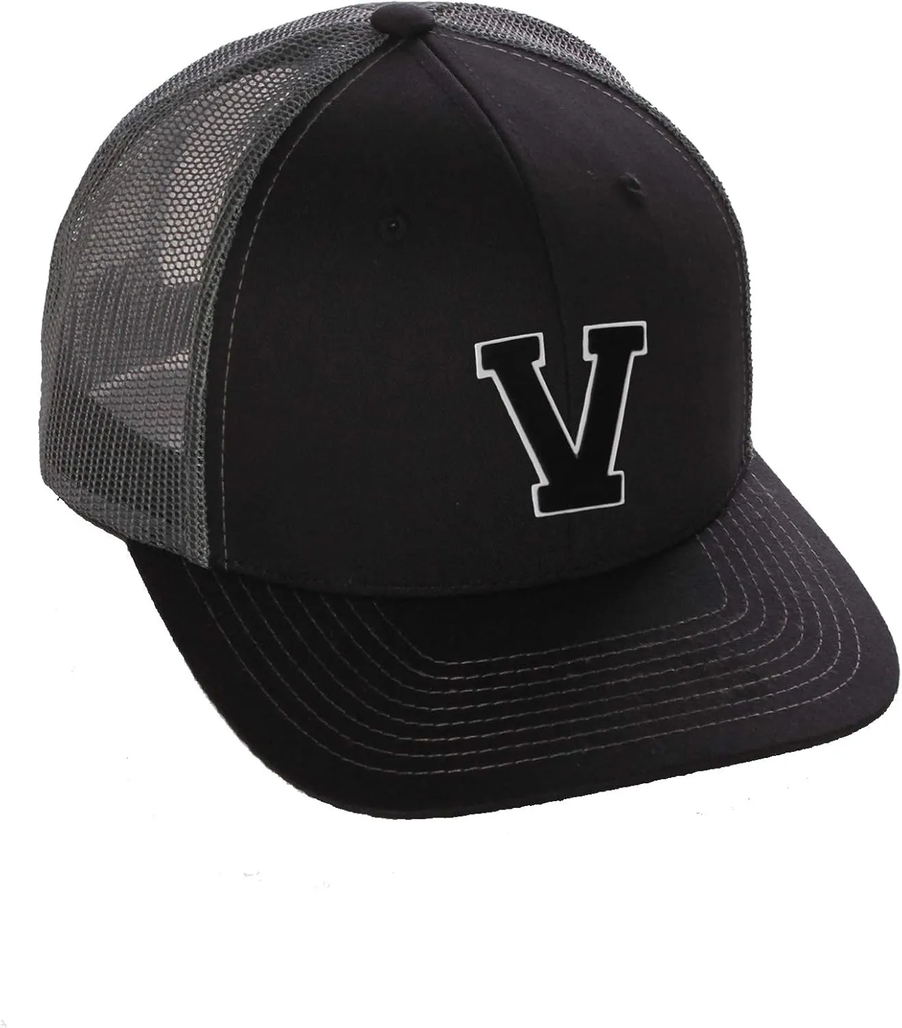 Structured Trucker Mesh Hat Custom Colors Letter V Initial Baseball Mid Profile