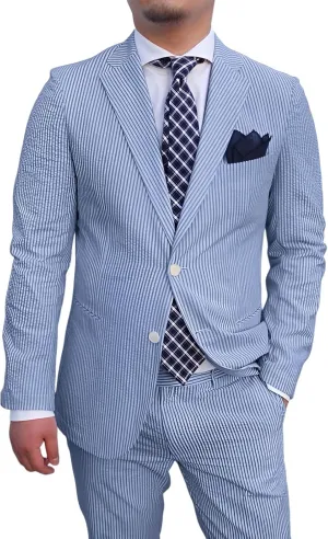 Suits for Men Seersucker Mens Suits Classic Fit 2 Piece Summer Slim Fit Strieped Blazer Pants Wedding Prom Men Suits