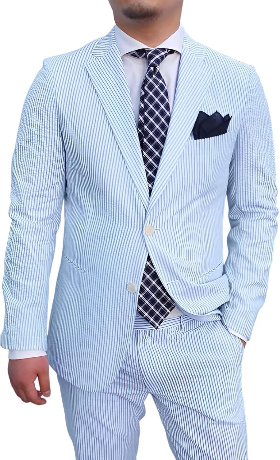 Suits for Men Seersucker Mens Suits Classic Fit 2 Piece Summer Slim Fit Strieped Blazer Pants Wedding Prom Men Suits
