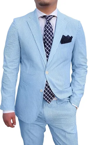Suits for Men Seersucker Mens Suits Classic Fit 2 Piece Summer Slim Fit Strieped Blazer Pants Wedding Prom Men Suits