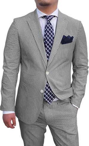 Suits for Men Seersucker Mens Suits Classic Fit 2 Piece Summer Slim Fit Strieped Blazer Pants Wedding Prom Men Suits