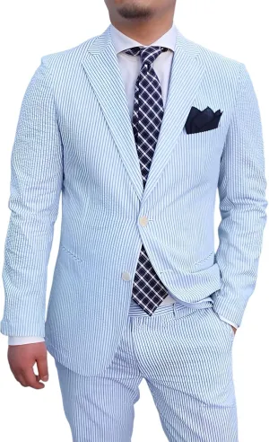 Suits for Men Seersucker Mens Suits Classic Fit 2 Piece Summer Slim Fit Strieped Blazer Pants Wedding Prom Men Suits