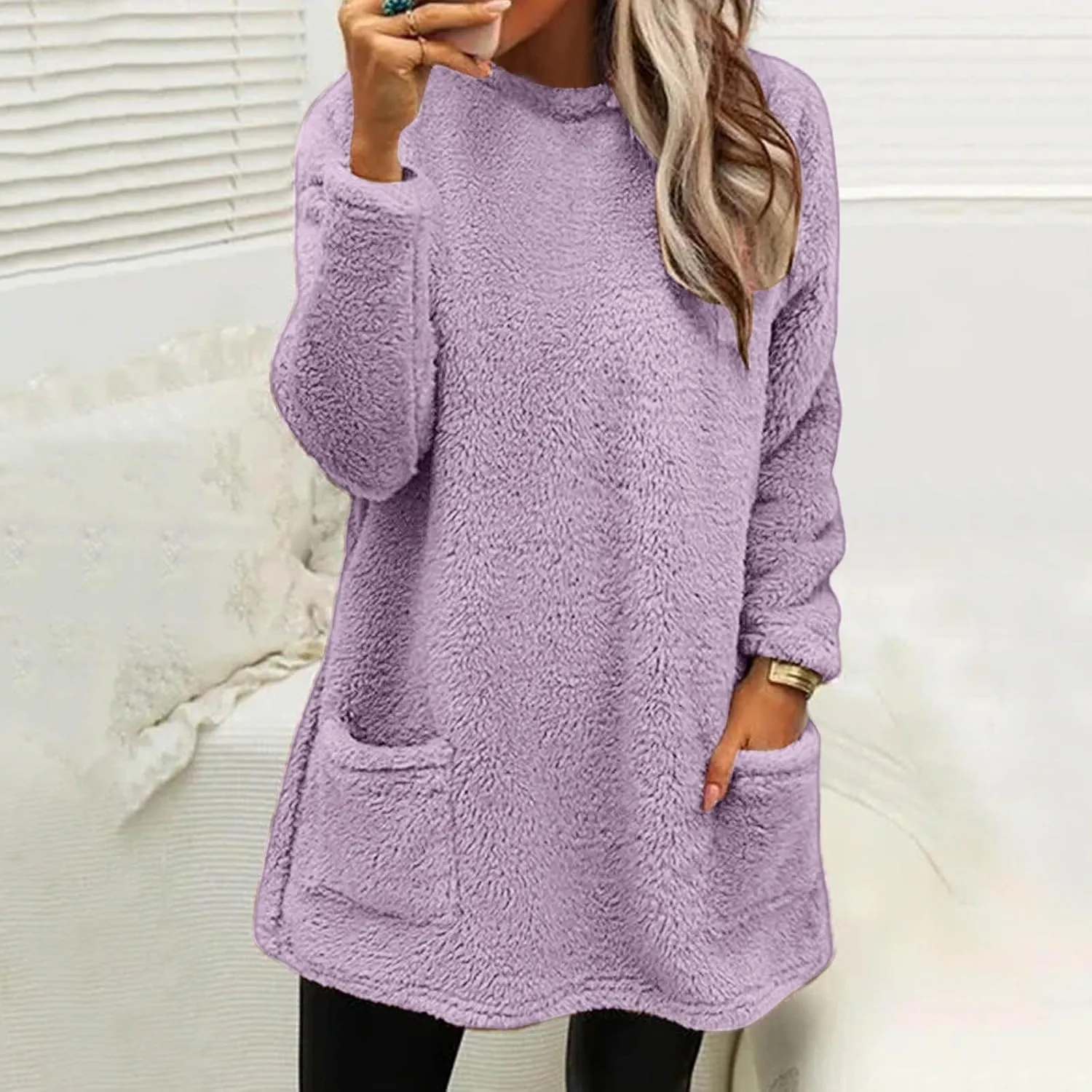 Sweatshirts for Women Comfort Hoodie for Anxiety Long Sleeve Winter Shirts Round Neck Casual Warm Cute Long Tops