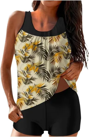 Tankini Swimsuits for Women Vintage Floral Print Tummy Control Two Piece Bathing Suits Swim Tank Tops Swimwear 2025