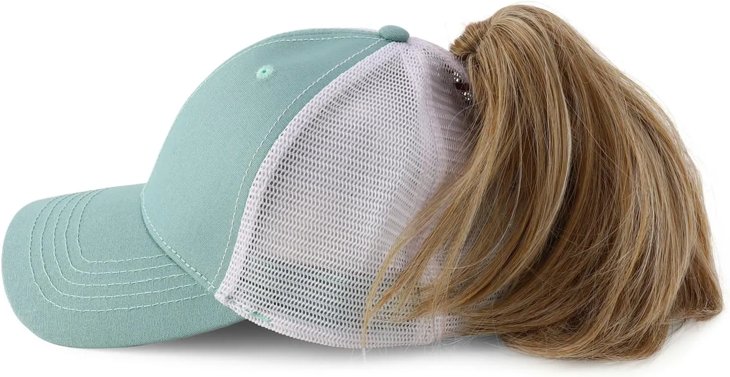 Trendy Apparel Shop Women's Structured 6 Panel Mesh Back Ponytail Baseball Cap