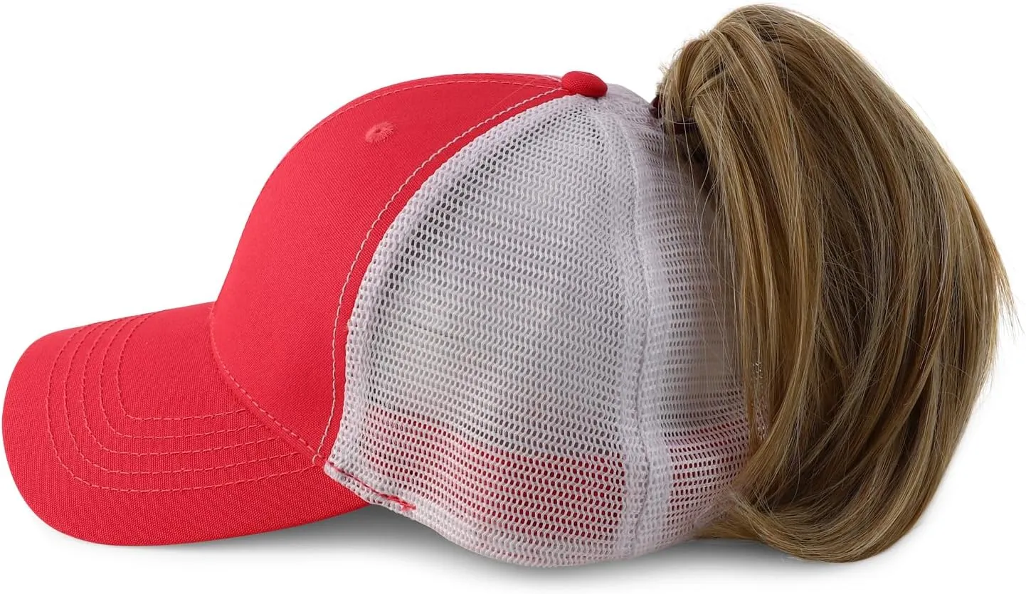 Trendy Apparel Shop Women's Structured 6 Panel Mesh Back Ponytail Baseball Cap