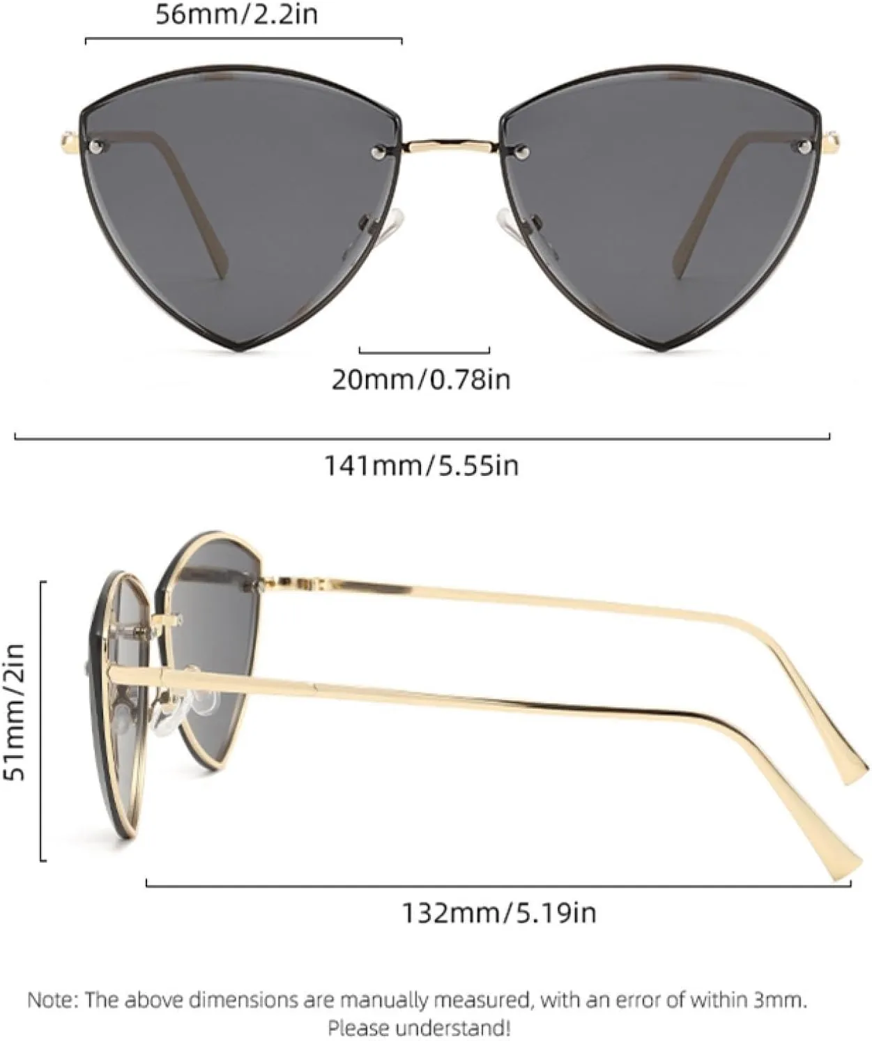 Triangular Frameless Metal Sunglasses Street Concave Sunglasses Uv-proof Fashionable Men and Women.