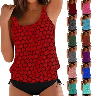 Two Piece Tankini Swimsuits for Women Print Tank Tops with Black Bottoms Modest Loose Fit Swimwear Sets Bathing Suits