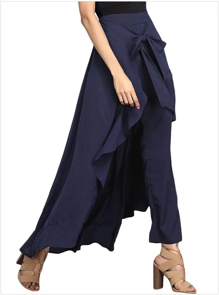 utcoco Women's 2025 Trendy Casual Chiffon Elastic High Waist Pants Culottes Tie Front Ruffle Boho Flowy Maxi Skirts