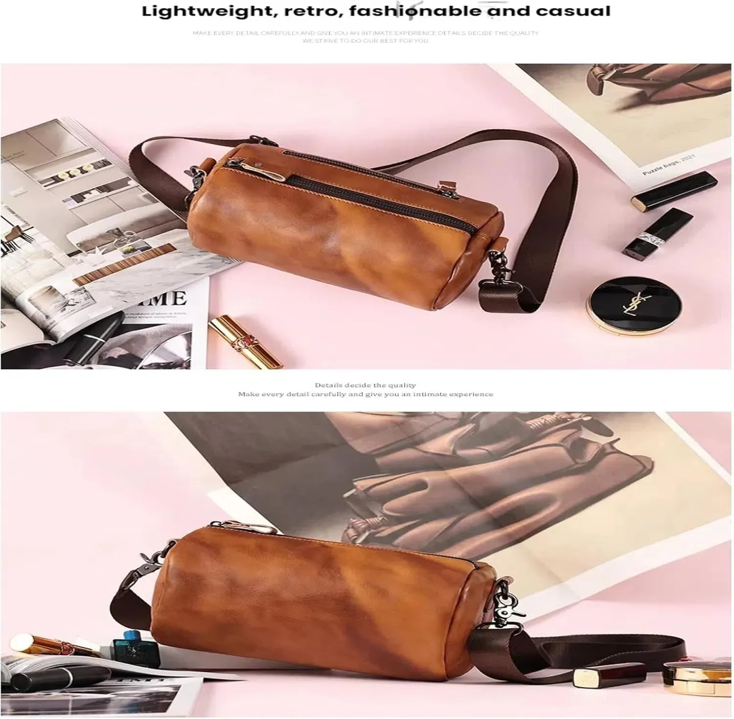 Vegetable Tanned Leather Street Trend Crossbody Men's Top Layer Cowhide Bag