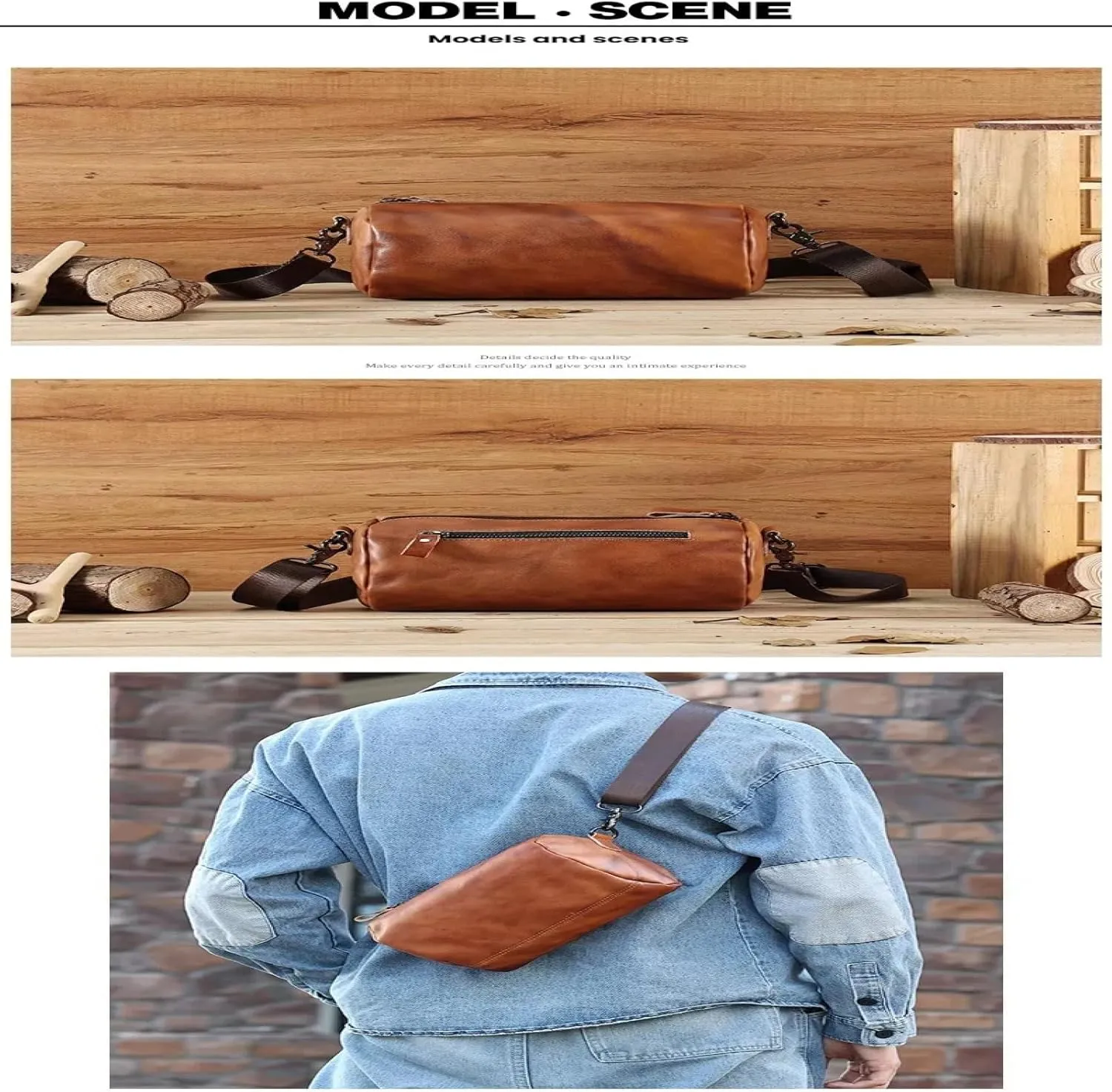 Vegetable Tanned Leather Street Trend Crossbody Men's Top Layer Cowhide Bag