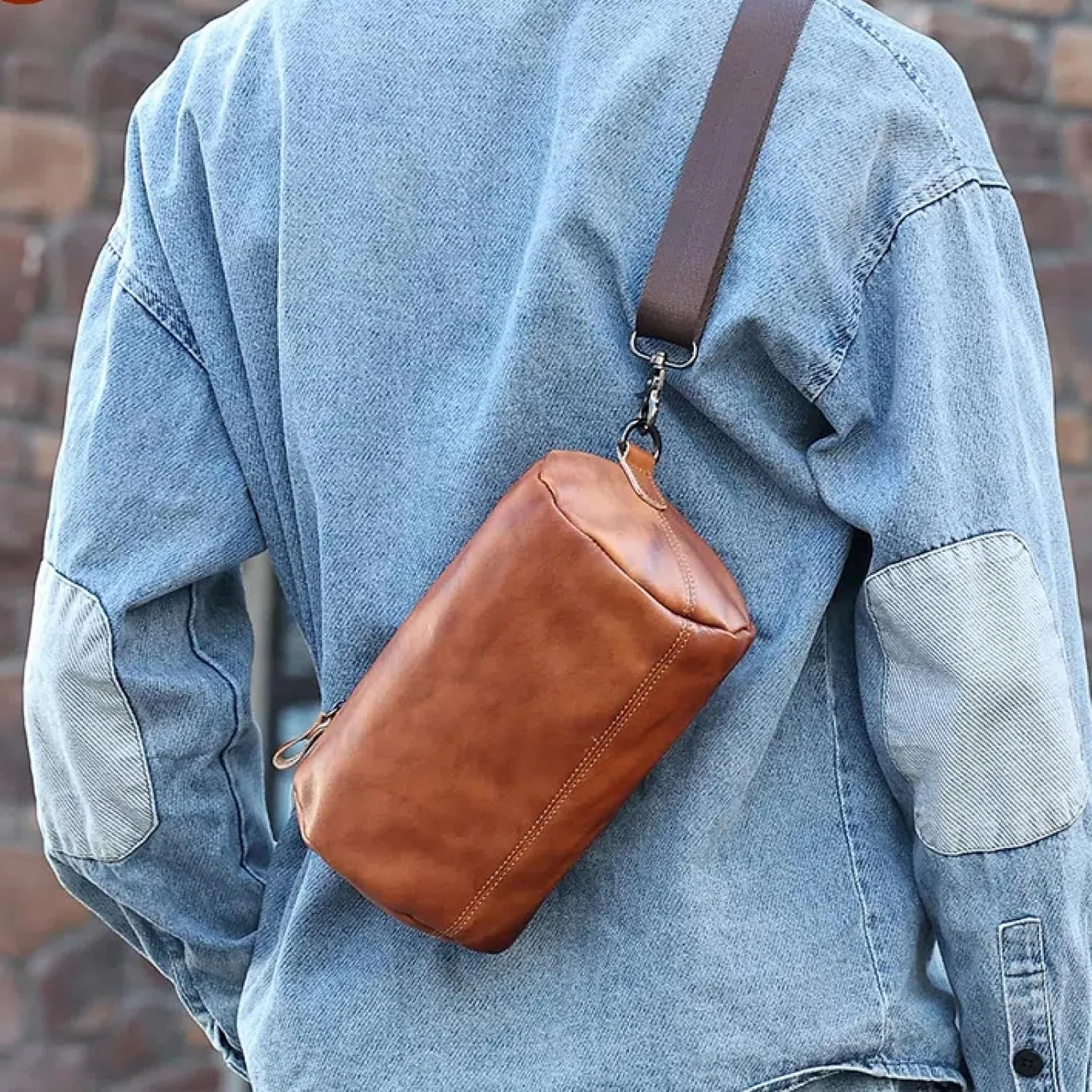 Vegetable Tanned Leather Street Trend Crossbody Men's Top Layer Cowhide Bag