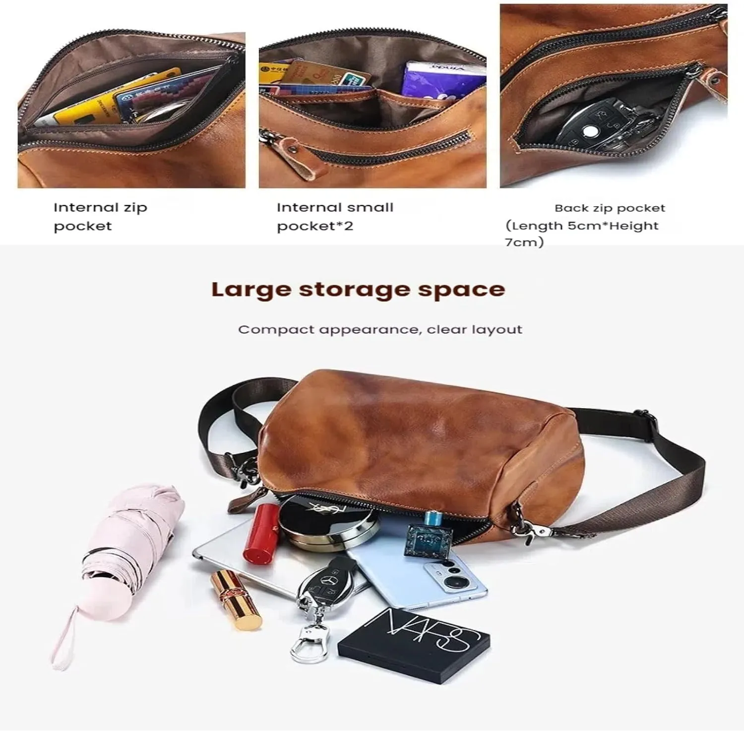 Vegetable Tanned Leather Street Trend Crossbody Men's Top Layer Cowhide Bag