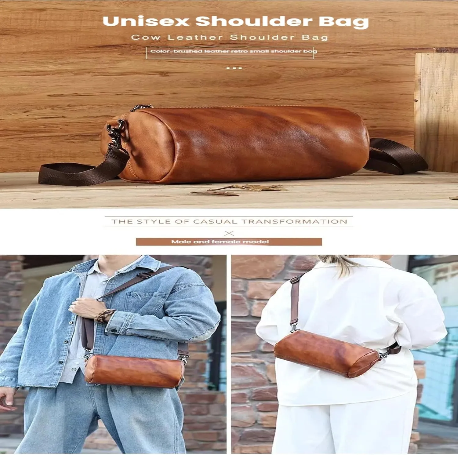 Vegetable Tanned Leather Street Trend Crossbody Men's Top Layer Cowhide Bag