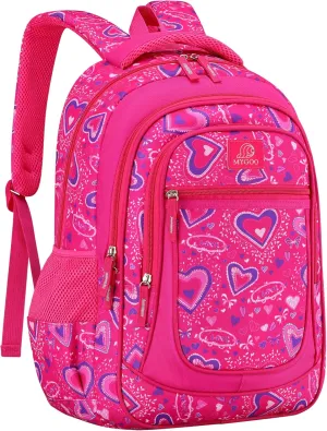 Vineyard Elementary Kids Backpack for Girls | 17" Heart Pink | Structured for School Life