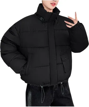 Winter Cropped Puffer Coat Women Stand Collar Slim Fit Thermal Short Overcoat 2024 Fashion Solid Color Warm Down Coat